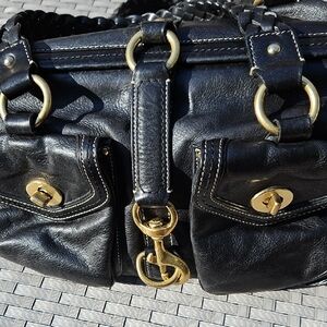 Vintage Coach Daphne Satchel Handbag Black Leather  Bag  Brass Accents